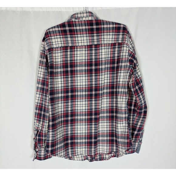 PD&C Button Down L Men's White Plaid Long Sleeve Flannel Cotton Classic - Picture 5 of 7